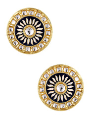 Traditional Fire Large Black Round Kundan Meenakari Stud Earring Girls Women