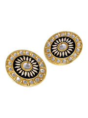 Traditional Fire Large Black Round Kundan Meenakari Stud Earring Girls Women