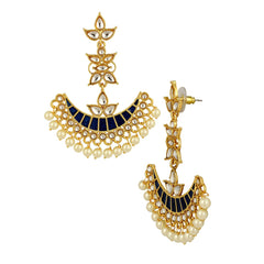 Blue Chaand Bali Kundan Pearl Meenakari Tassel Dangling Earring
