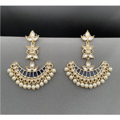 Blue Chaand Bali Kundan Pearl Meenakari Tassel Dangling Earring