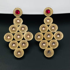 Lct Maroon American Diamond Cz Kundan Antique Gold Dangling Earring