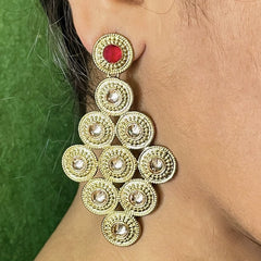 Lct Maroon American Diamond Cz Kundan Antique Gold Dangling Earring