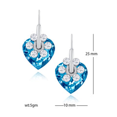 Flower Heart Aaa Crystal American Diamond Blue Rhodium Stud Earring