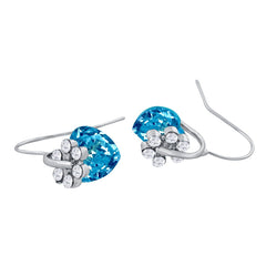Flower Heart Aaa Crystal American Diamond Blue Rhodium Stud Earring
