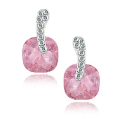 Cushion Aaa Crystal American Diamond Pink Stud Earring Girls Women