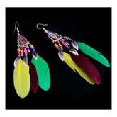 Feather Leaf Enamel Beads Green Yellow Brown Hanging Dangle Earring