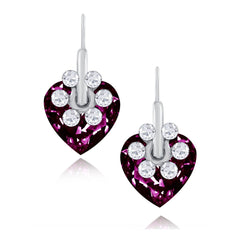 Flower Heart Crystal American Diamond Maroon Red Rhodium Stud Earring