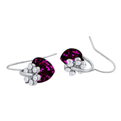 Flower Heart Crystal American Diamond Maroon Red Rhodium Stud Earring