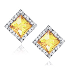 Rhombus Aaa Crystal American Diamond Border Blue Rhodium Brass Stud Earring