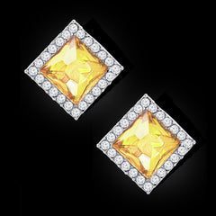 Rhombus Aaa Crystal American Diamond Border Blue Rhodium Brass Stud Earring