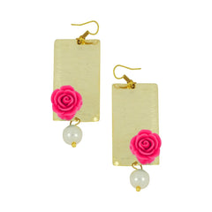Daily Dangling 18K Gold Pink Rose Pearl Dangle Drop Earring