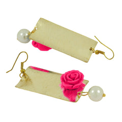 Daily Dangling 18K Gold Pink Rose Pearl Dangle Drop Earring