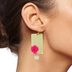 Daily Dangling 18K Gold Pink Rose Pearl Dangle Drop Earring