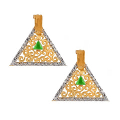 Triangle Gold Filigree American Diamond Crystal Green Stud Earring