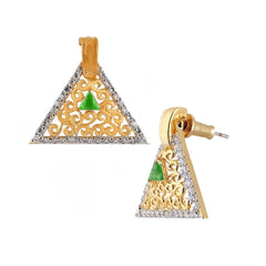 Triangle Gold Filigree American Diamond Crystal Green Stud Earring