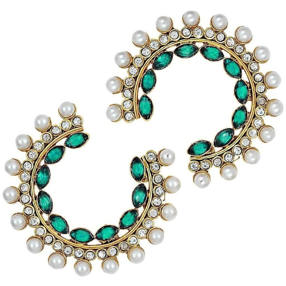 Gold Green Crystal American Diamond Pearl Chaand Bali Stud Earring