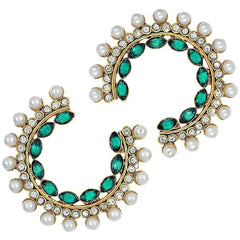 Gold Green Crystal American Diamond Pearl Chaand Bali Stud Earring