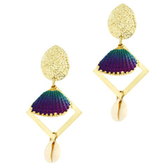 Handmade Painted Beach Shells Multi Color Dangle Drop Earrings Girls