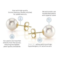 8 Mm Pearl 14K Gold 316L Stainless Steel Stud Earring