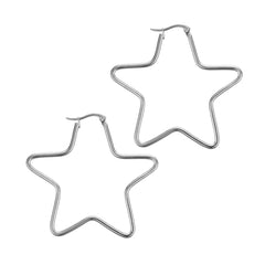 Star Flower Wire Hoop Silver 316L Stainless Steel Earring