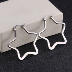 Star Flower Wire Hoop Siver 316L Stainless Steel Earring