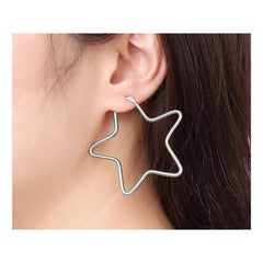 Star Flower Wire Hoop Silver 316L Stainless Steel Earring