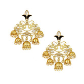 Flower Leaf Design 18K Gold Red Enamel Pearl Filigree Jhumki Dangle Earring
