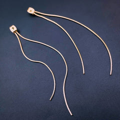 Black Swan Rose Gold Stainless Steel Cubic Zirconia Drop Tassel Earring Pair Women