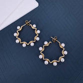 Round Gold Pearl Dangler Earring For Women