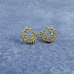 Round Crystal Gold Chand Bali Earring For Women