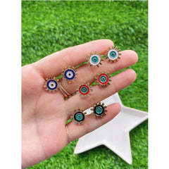 Sun Evil Eye Black Green Gold Copper Enamel Stud Earring Pair For Women