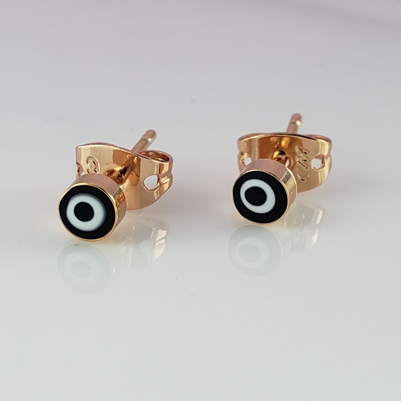 Tiny Evil Eye Gold Black Copper Enamel Stud Earring Pair Women
