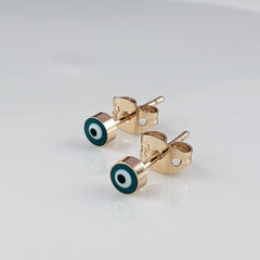Tiny Evil Eye Gold Black Copper Enamel Stud Earring Pair Women