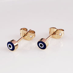 Tiny Evil Eye Gold Black Copper Enamel Stud Earring Pair Women