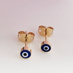 Tiny Evil Eye Gold Black Copper Enamel Stud Earring Pair Women