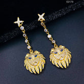Copper Lion Cubic Zirconia Crystal Gold Dangler Earring Pair For Women