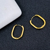 Stainless Steel Oval Rectangle Gold Hoop Earring Pair For Women
