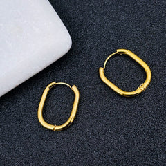 Stainless Steel Oval Rectangle Gold Hoop Earring Pair For Women