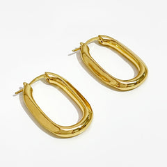 Stainless Steel Oval Rectangle Gold Hoop Earring Pair For Women
