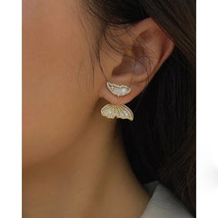 Neon Pink Double Sided Butterfly Gold Copper Ear Cuff Earring Pair For Women