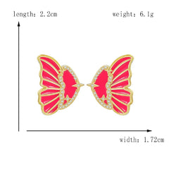 Neon Pink Double Sided Butterfly Gold Copper Ear Cuff Earring Pair For Women