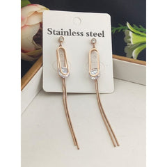 Stainless Steel Oval Cubic Zirconia Tassel Tassel Earring Pair