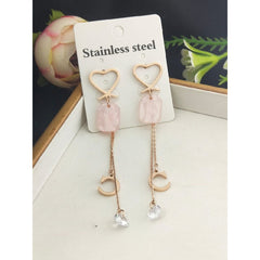 Stainless Steel Heart Cubic Zirconia Tassel Tassel Earring Pair