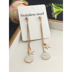 Stainless Steel Rose Gold Star Cubic Zirconia Tassel Earring Pair