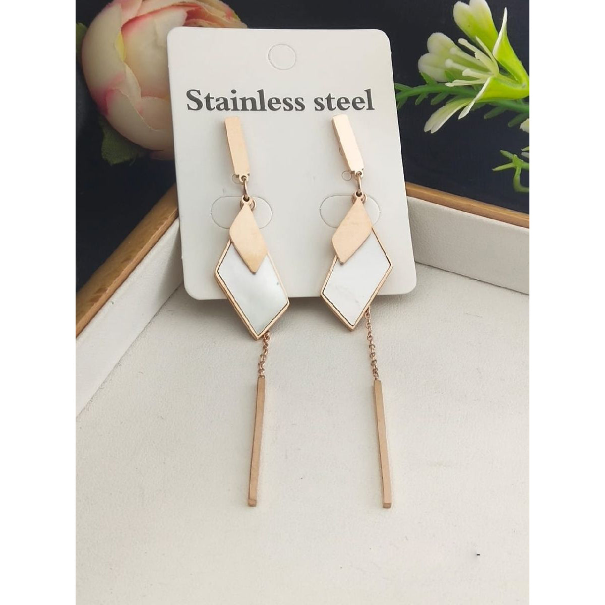 Stainless Steel Rose Gold Stylish Tassel Earring Pair Women