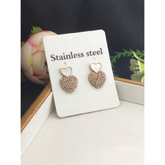 Stainless Steel Rose Gold Heart Cubic Zirconia Stud Earring Pair Women