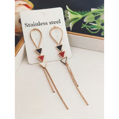 Stainless Steel Rose Gold Chain Rectangle Enamel Tassel Earring Pair