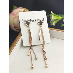 Stainless Steel Rose Gold Clover Tassel Earring Pair Women