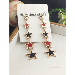 Stainless Steel Black Star Enamel Dangler Tassel Earring Pair