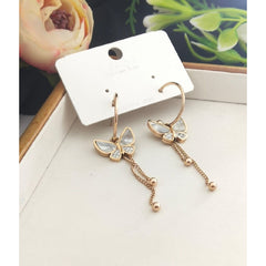 Stainless Steel Rose Gold Butterfly Crystal Tassel Earring Pair Women